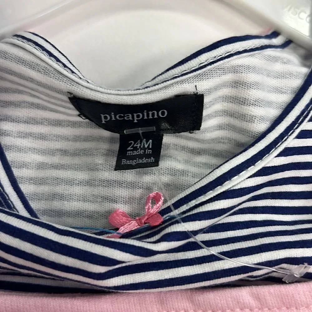 Picapino Baby Girl’s Pink and Blue 2 Piece Overall Set Size 24 Months